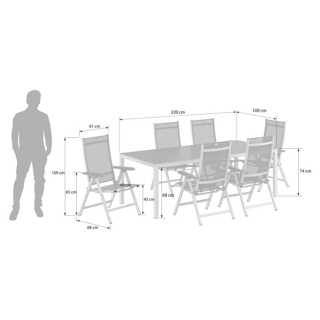 Hagemøbelsett Basic Plus 6 plasser, aluminium keramikk montert