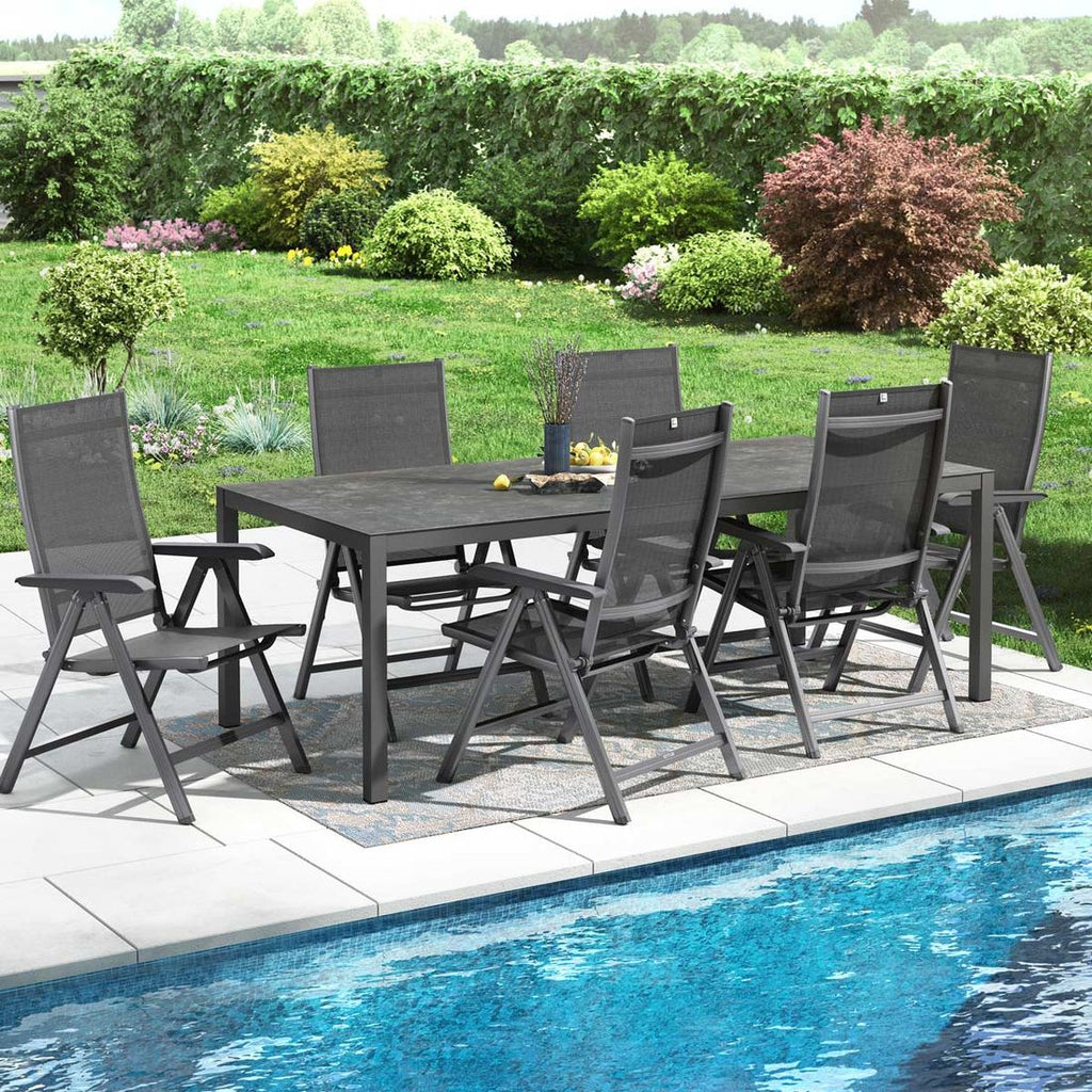 Hagemøbelsett Basic Plus 6 plasser aluminium sett bakside