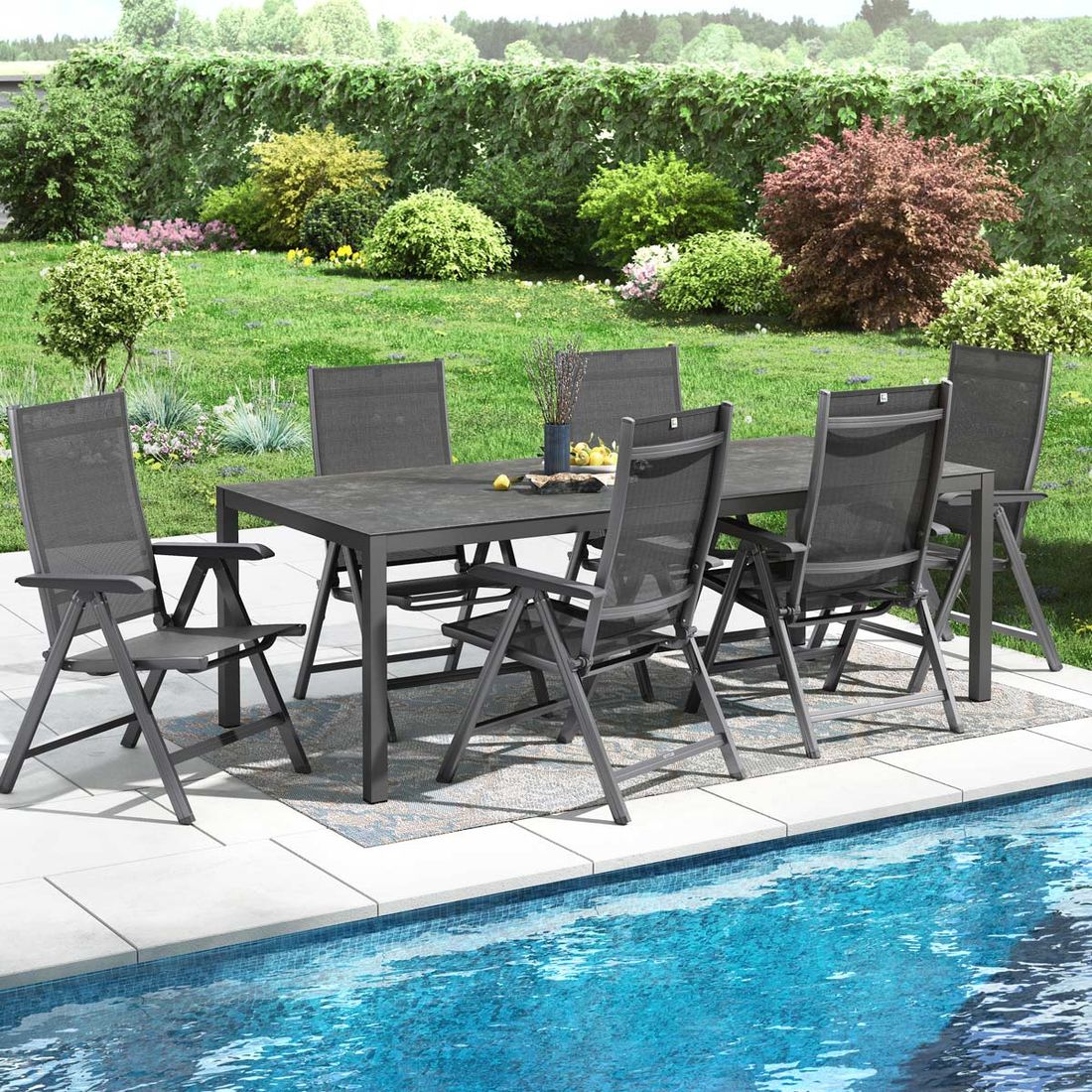 Hagemøbelsett Basic Plus 6 plasser aluminium sett bakside