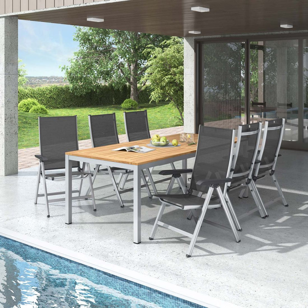 Hagemøbelsett Basic Plus 6 plasser aluminium teak sett bakside