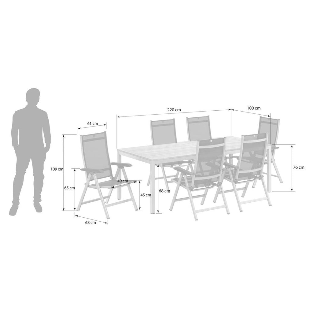 Nærbilde av teak bordplate på Hagemøbelsett Basic Plus 6 plasser aluminium teak