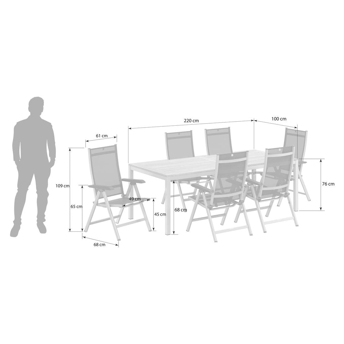 Nærbilde av teak bordplate på Hagemøbelsett Basic Plus 6 plasser aluminium teak