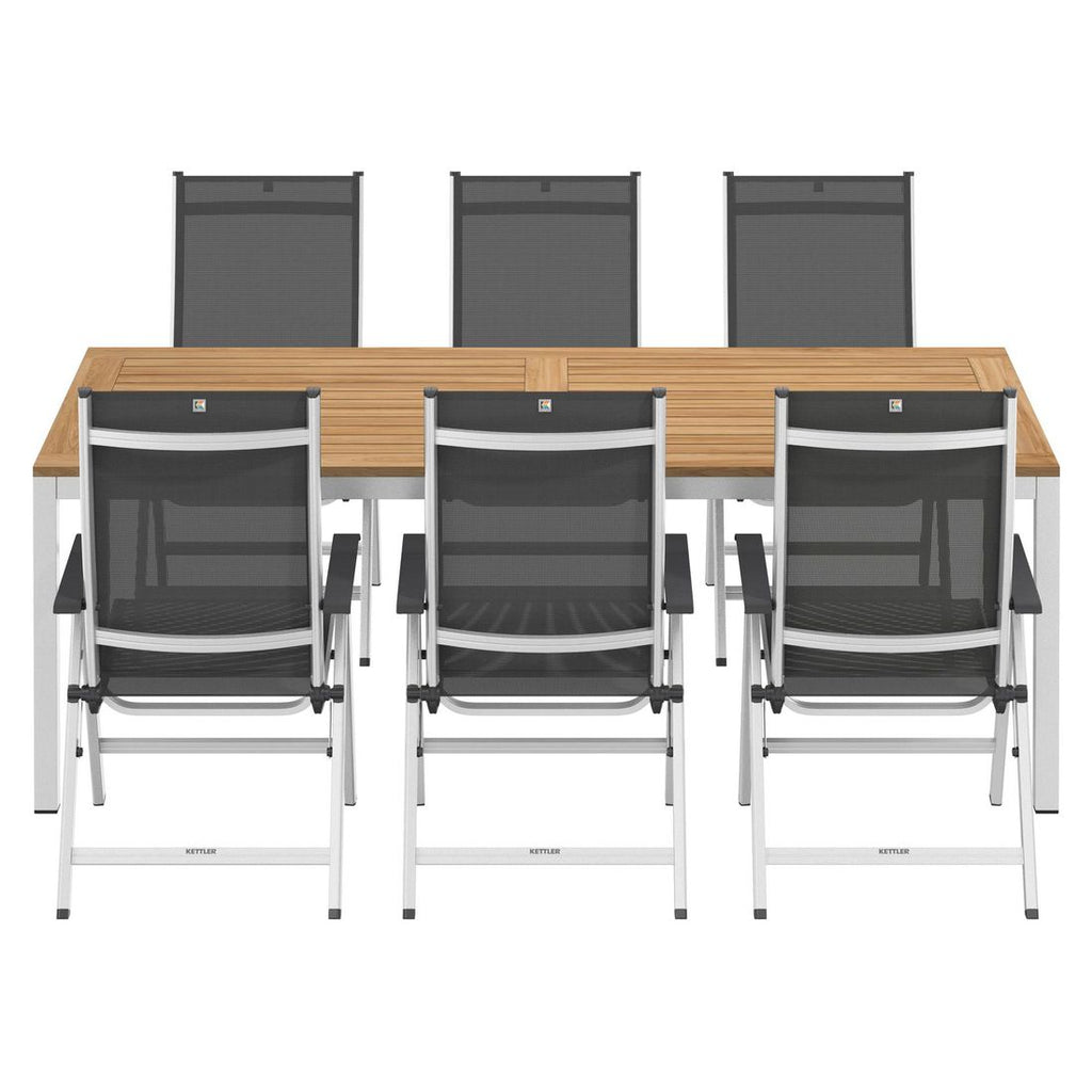 Montert Hagemøbelsett Basic Plus 6 plasser aluminium teak på terrasse