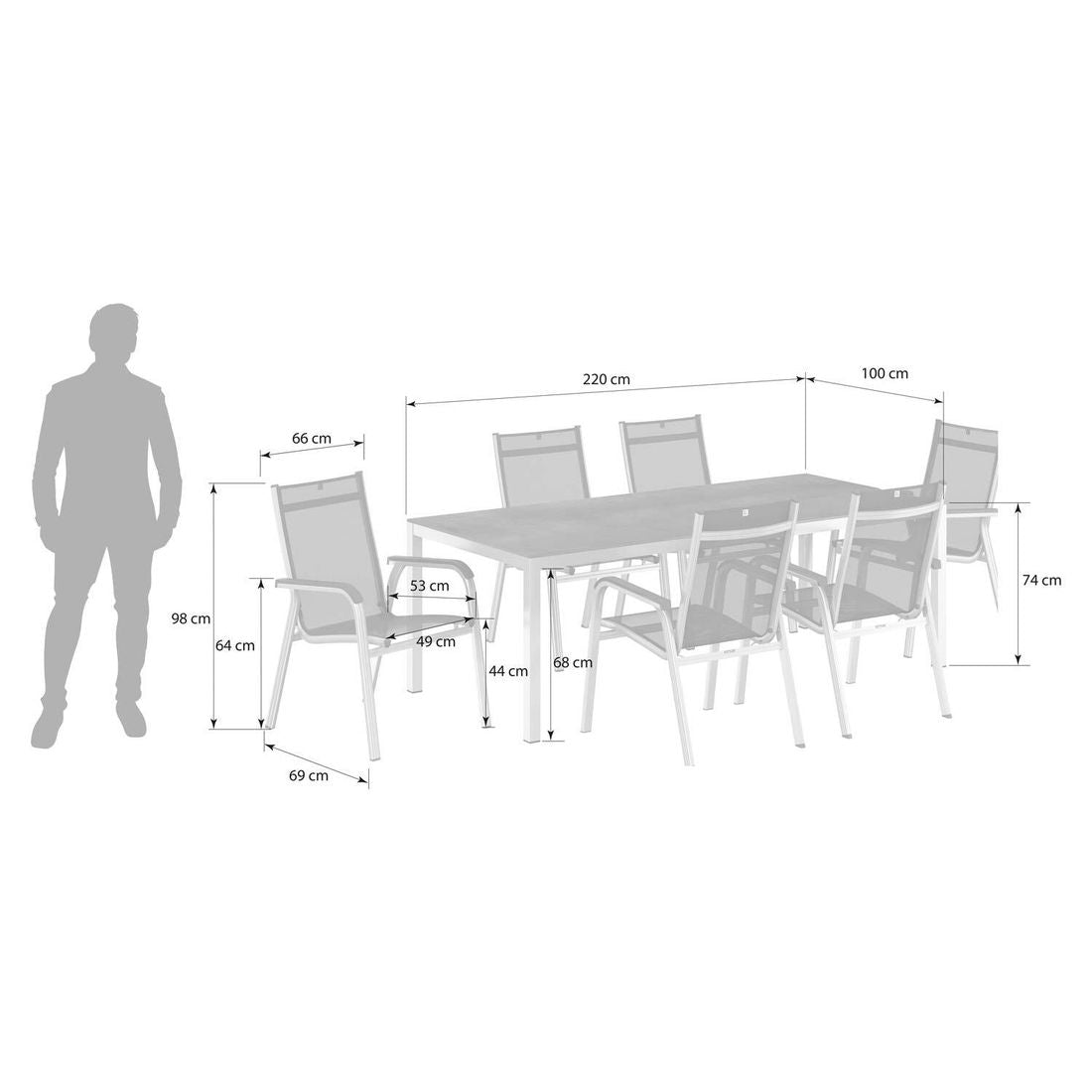 Hagemøbelsett Basic Plus 6 plasser stabelbare stoler