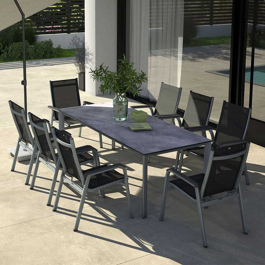 Hagemøbelsett Basic Plus 8 plasser aluminium HPL 180x95 cm detalj av bordplate