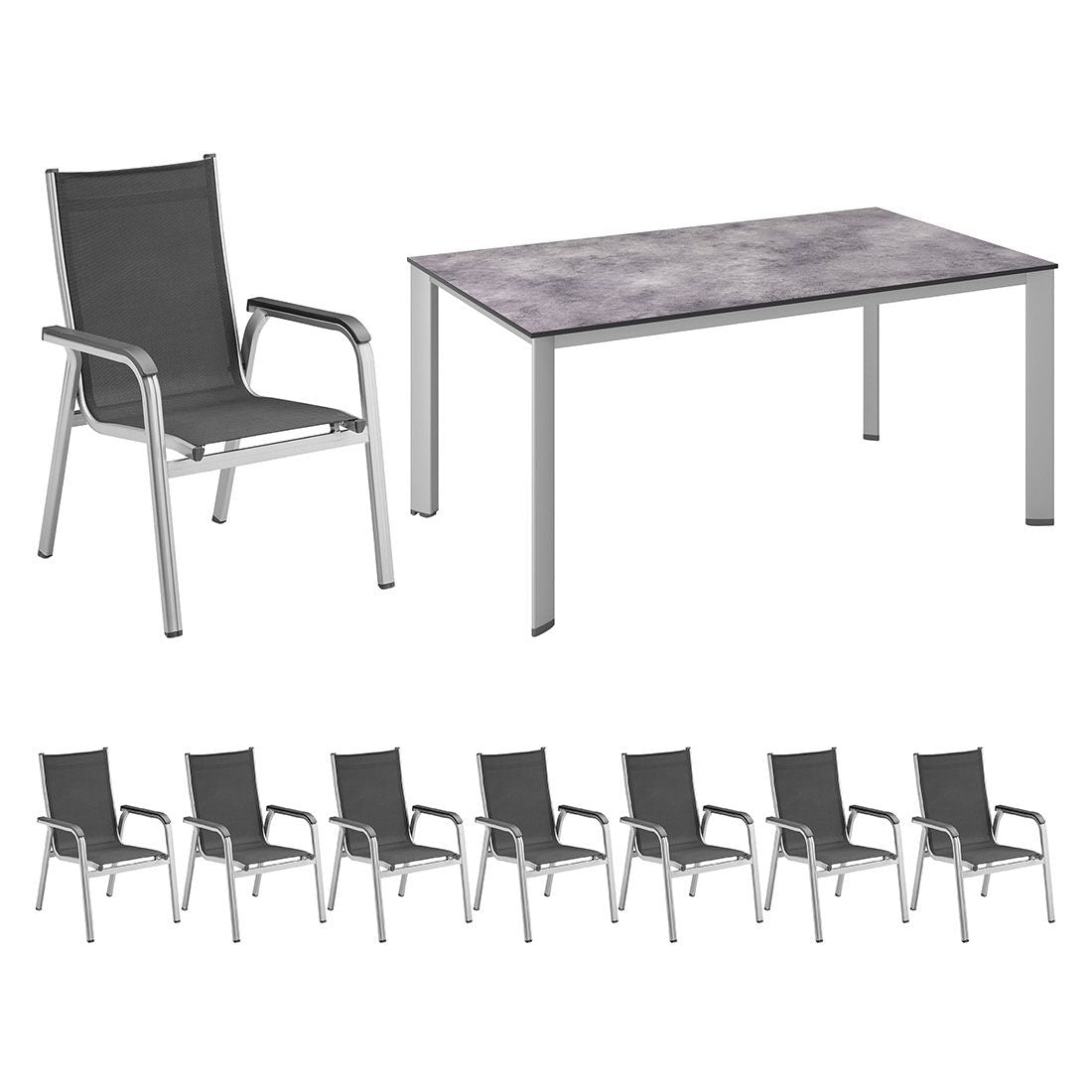 Hagemøbelsett Basic Plus 8 plasser aluminium HPL 180x95 cm montert på terrasse