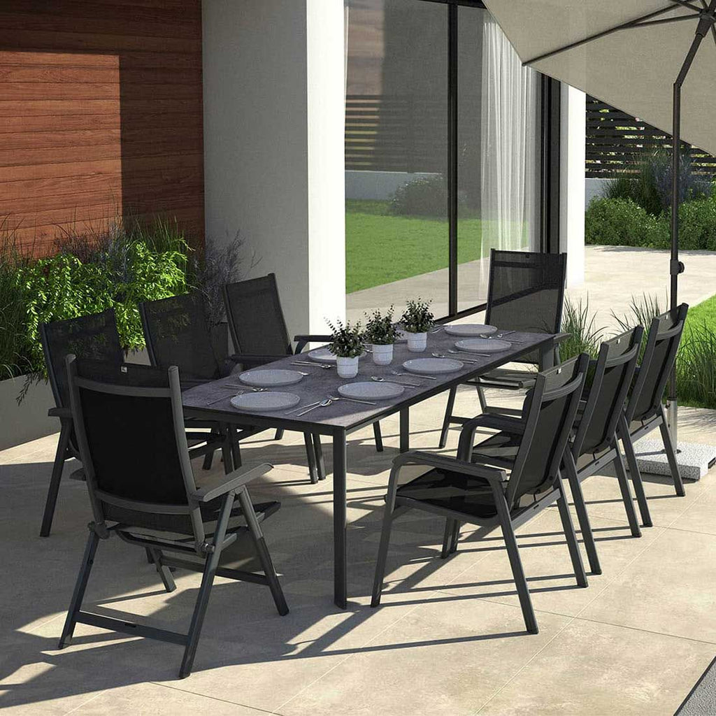Bakside av Hagemøbelsett Basic Plus 8 plasser, aluminium HPL 220x95 cm