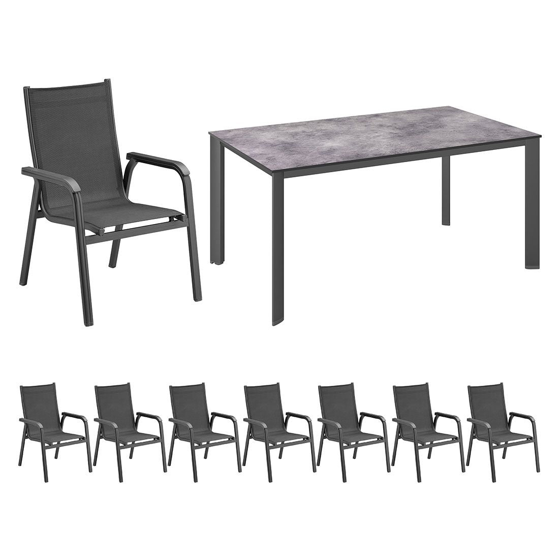 Hagemøbelsett Basic Plus 8 plasser aluminium detalj av bordplate