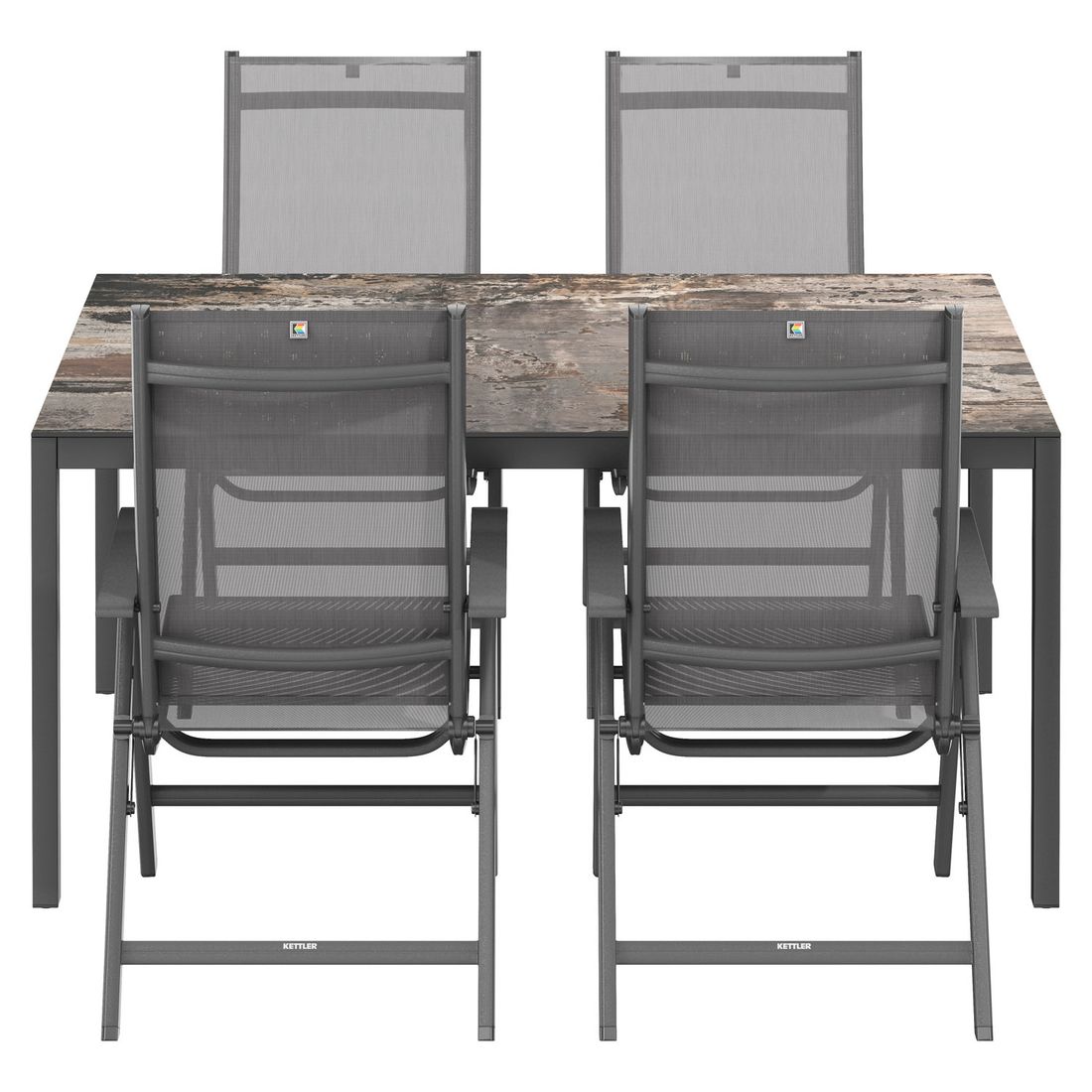 Hagemøbelsett Basic Plus aluminium/Dekton antrasitt detalj av stol
