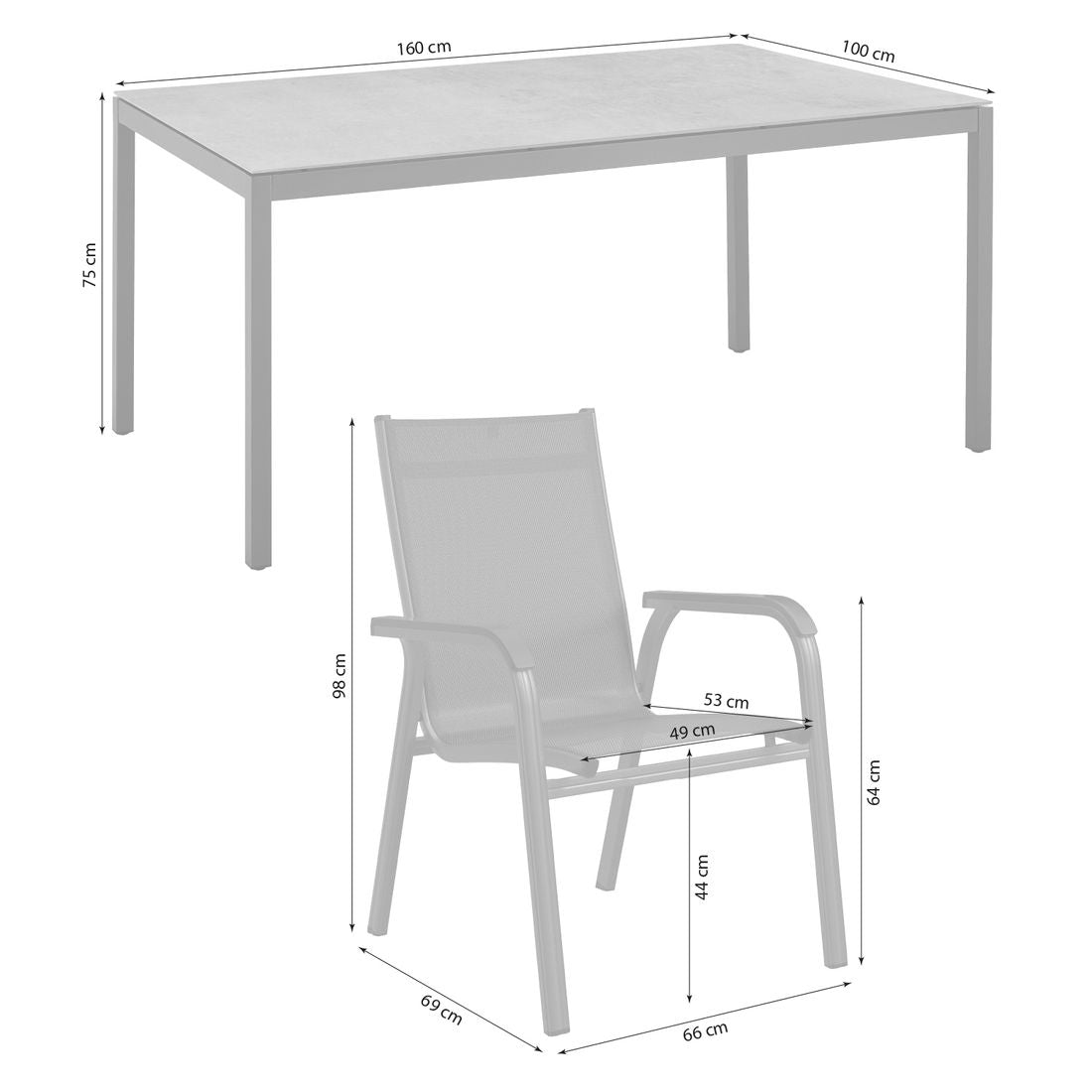 Hagemøbelsett Basic Plus stabelbart aluminium/Dekton - Kettler bakside