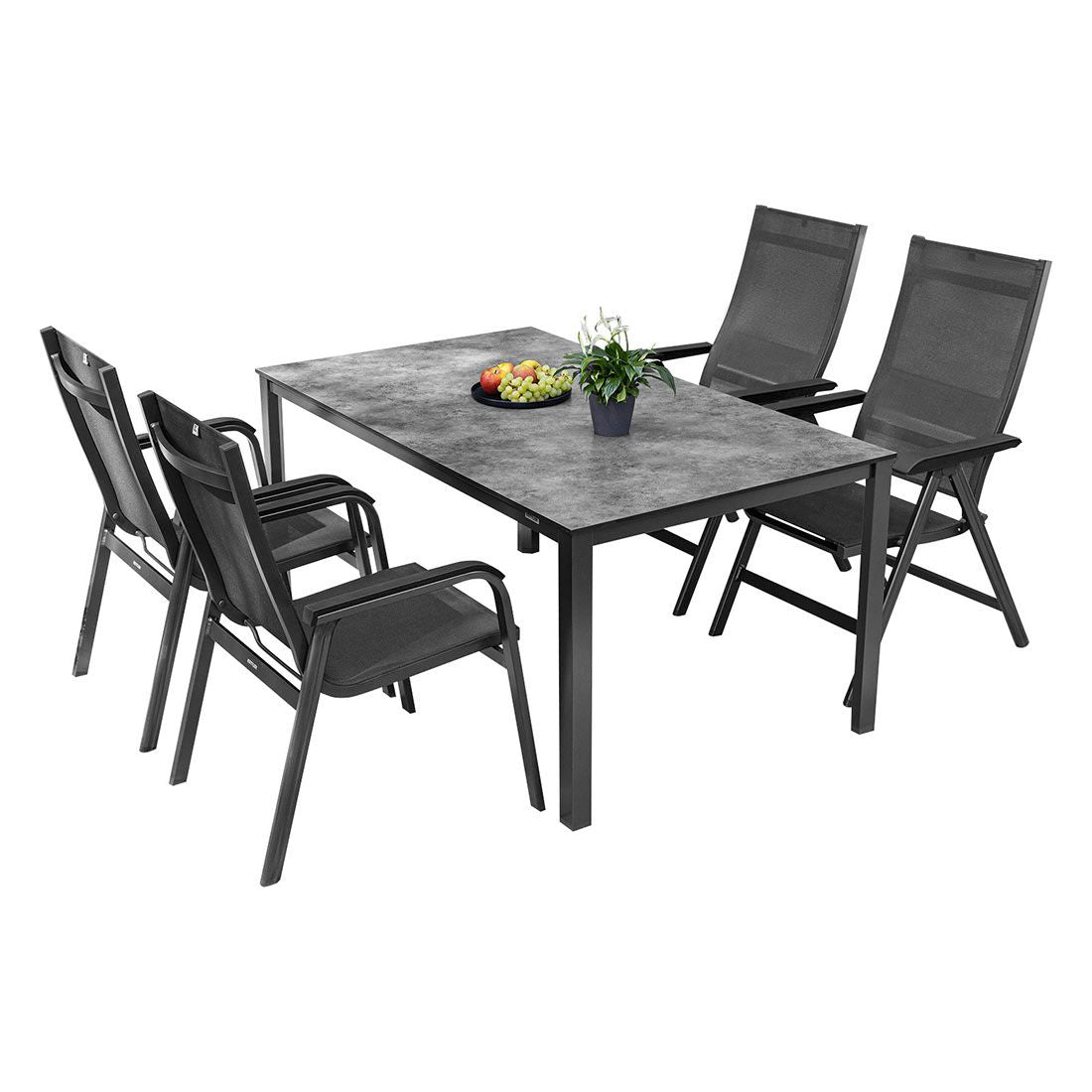 Detalj av Hagemøbelsett Basic+ Premium 4 plasser antrasitt HPL 160x95 cm stol