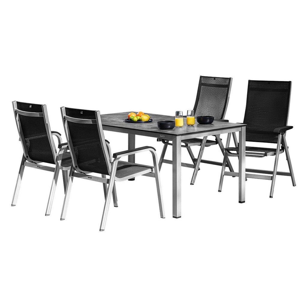 Detalj av Hagemøbelsett Basic+ Premium 4 plasser aluminium HPL 160x95 cm stol