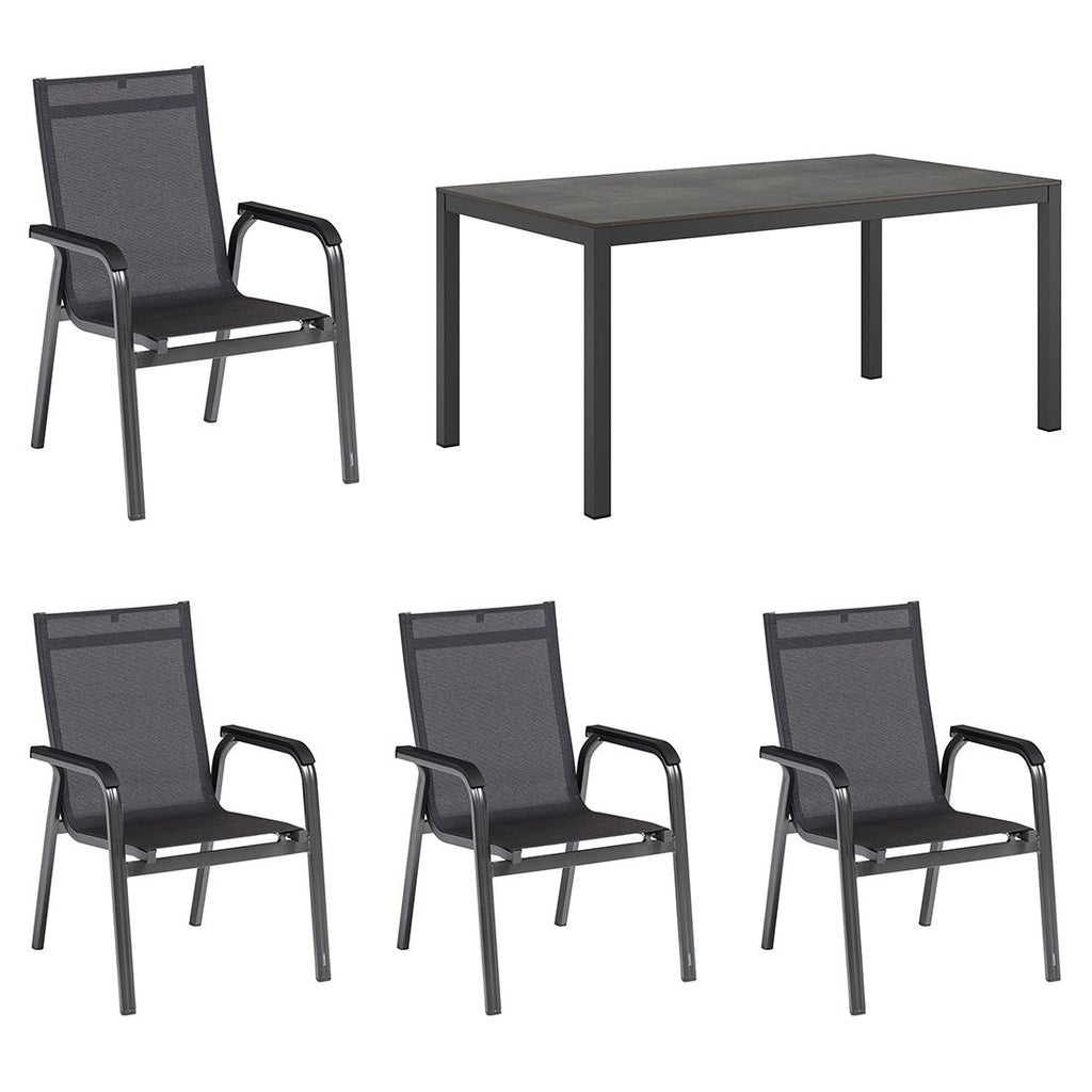 Hagemøbelsett Basic+ Premium 4 plasser aluminium HPL 160x90 cm forfra