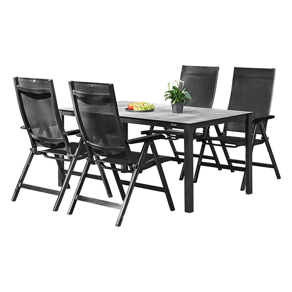 Hagemøbelsett Basic+ Premium 4 plasser aluminium HPL 160x95 cm bakside