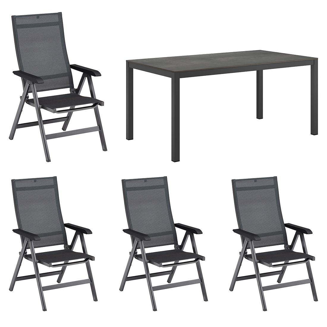 Hagemøbelsett Basic+ Premium 6 plasser aluminium HPL 160x90 cm forfra