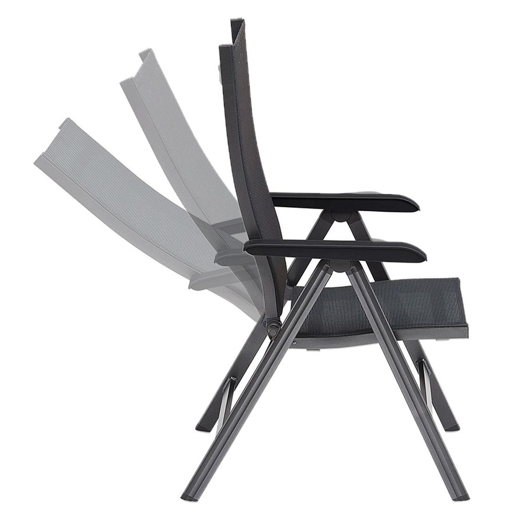 Detalj av stol i Hagemøbelsett Basic+ Premium 6 plasser aluminium HPL 160x90 cm