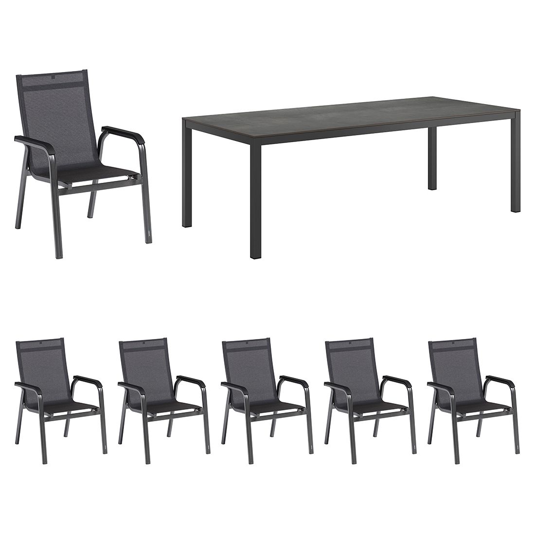 Hagemøbelsett Basic+ Premium 6 plasser aluminium HPL sett forfra
