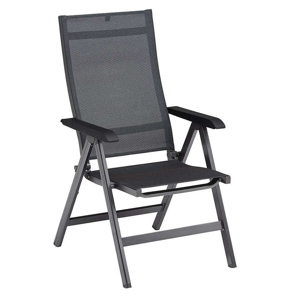 Nærbilde av stol med tekstilene sete i Hagemøbelsett Basic+ Premium 6 plasser klappbart HPL 220x100 cm - Kettler