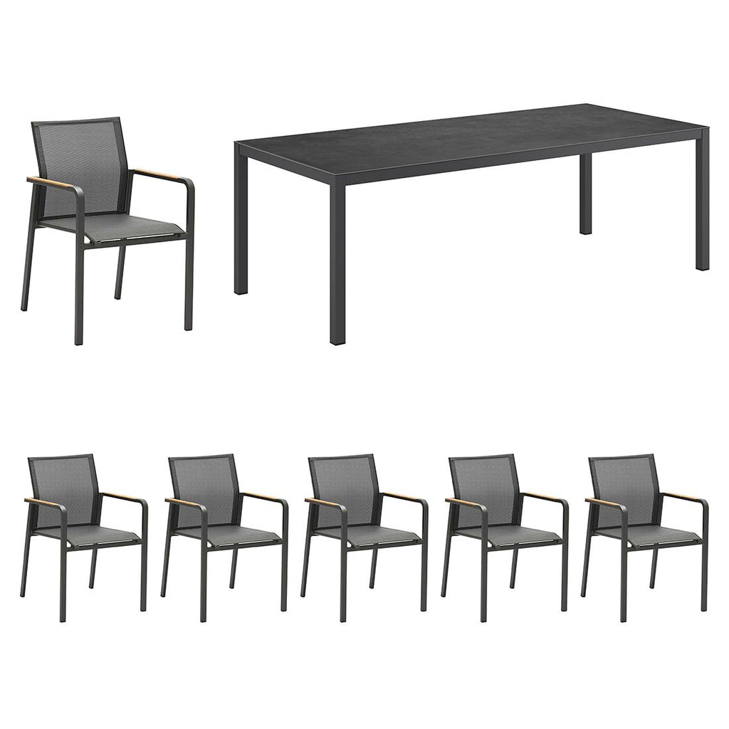 Hagemøbelsett Bee 6 plasser aluminium 220x100 cm forfra