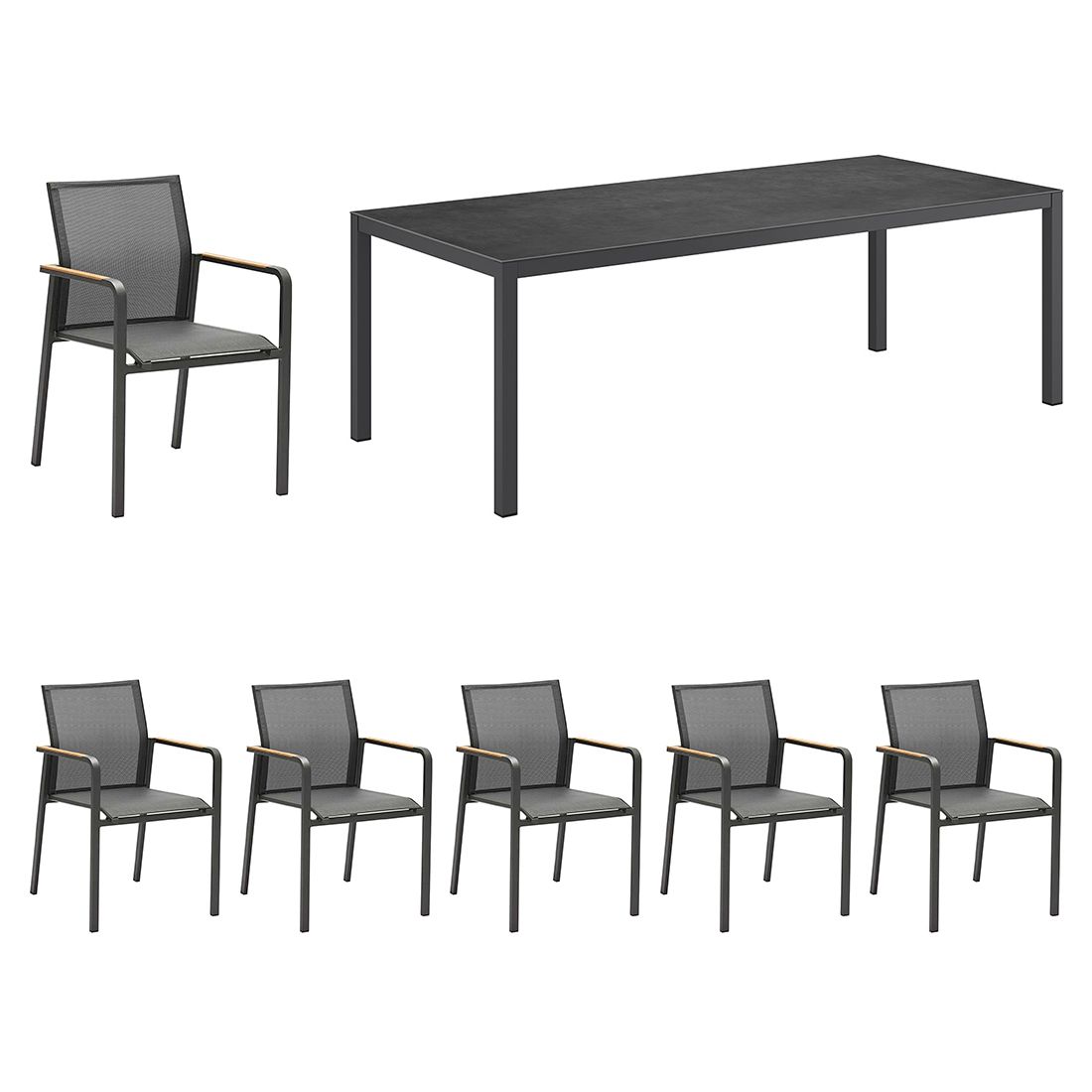Hagemøbelsett Bee 6 plasser aluminium 220x100 cm forfra