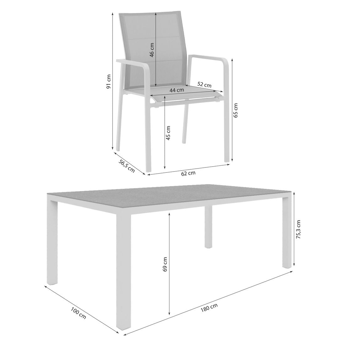 Montert Hagemøbelsett Bee 6 plasser aluminium HPL med bord