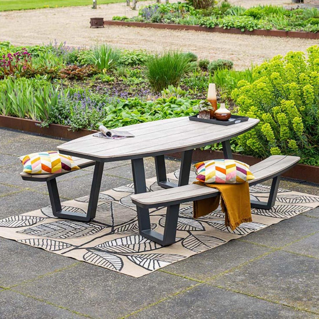 Hagemøbelsett Bell 8 plasser aluminium WPC 220x100 cm forfra