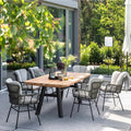 Hagemøbelsett Benet 6 plasser, aluminium og teak 220x110 cm forfra