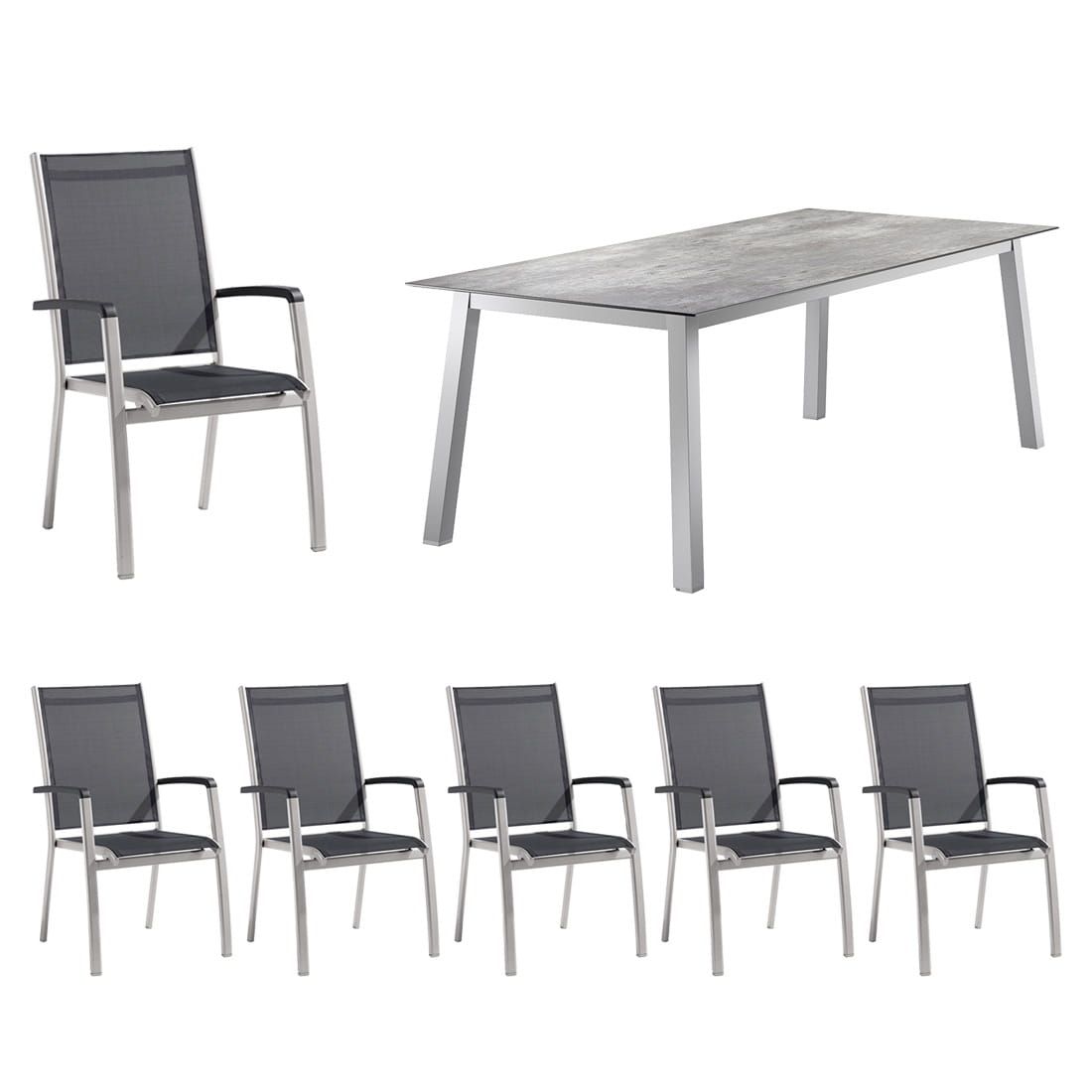 Hagemøbelsett Bodega 6 plasser aluminium HPL forfra