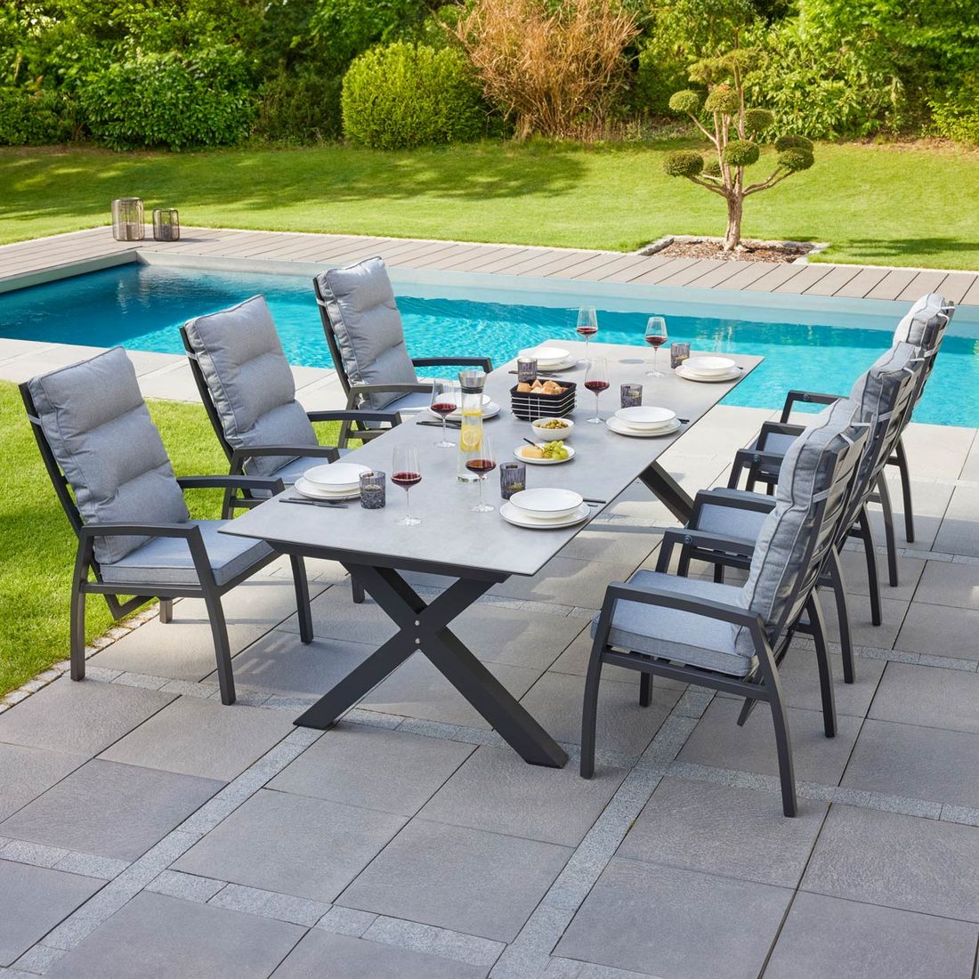 Hagemøbelsett Bondino 6 plasser aluminium forfra
