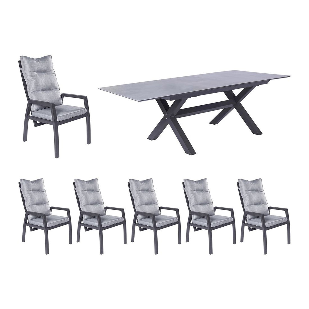 Hagemøbelsett Bondino 6 plasser aluminium bakside