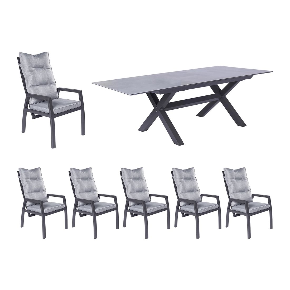 Hagemøbelsett Bondino 6 plasser aluminium bakside
