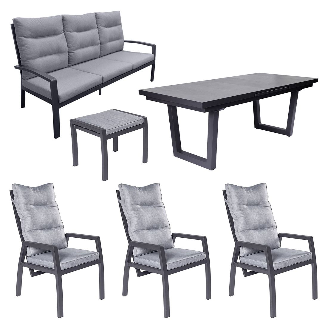 Hagemøbelsett Bondino 6 plasser, uttrekkbart 200/260x100 cm sett bakfra