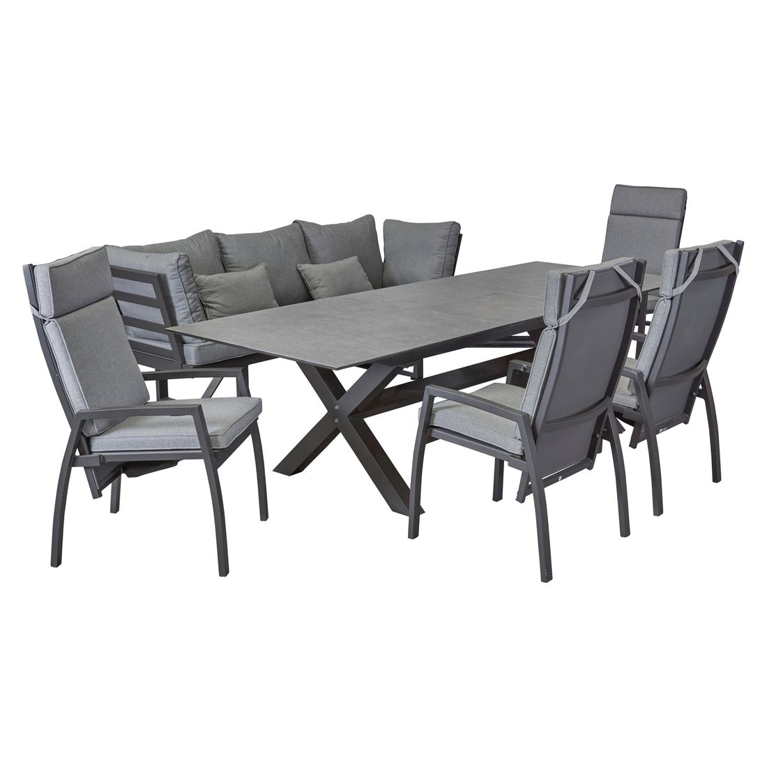 Hagemøbelsett Bondino uttrekkbart 200/260x100 cm aluminium - LC Garden bakside