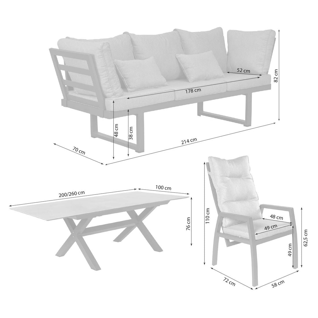 Hagemøbelsett Bondino uttrekkbart 200/260x100 cm keramikk bordplate detalj