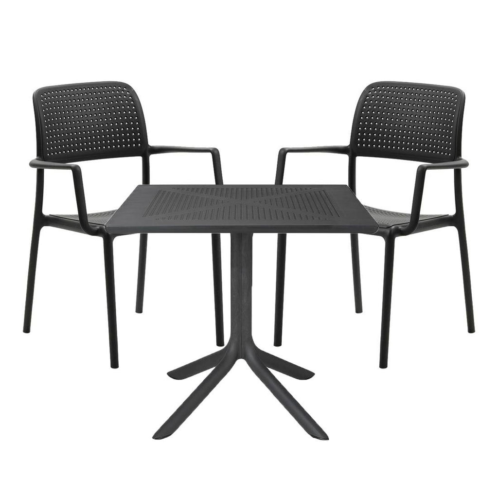 Hagemøbelsett Bora 2 plasser plast 80x80 cm antrasitt forfra