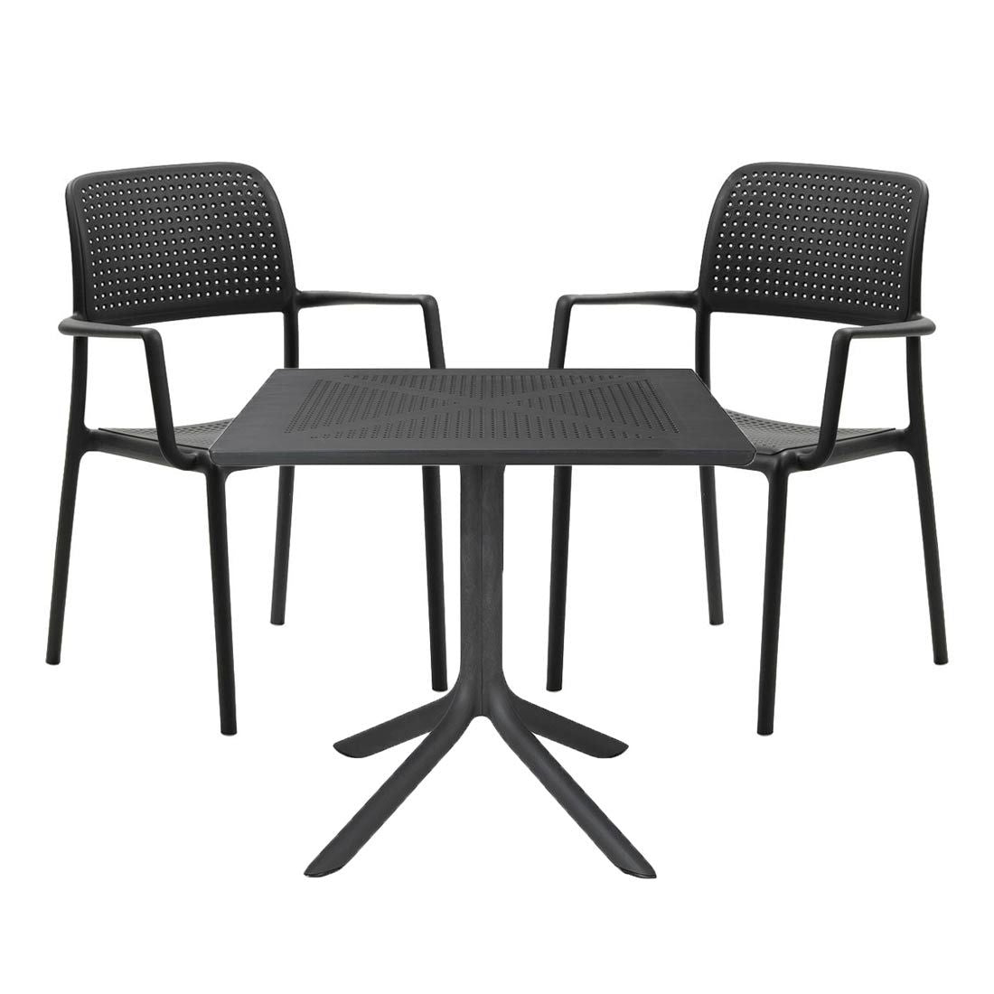 Hagemøbelsett Bora 2 plasser plast 80x80 cm antrasitt forfra