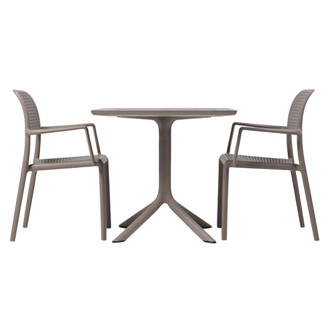Hagemøbelsett Bora 2 plasser, plast 80x80 cm taupe forfra