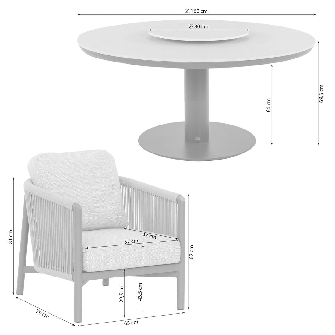 Montert Hagemøbelsett Bora Bora low dining med bordplate i Sinterstone