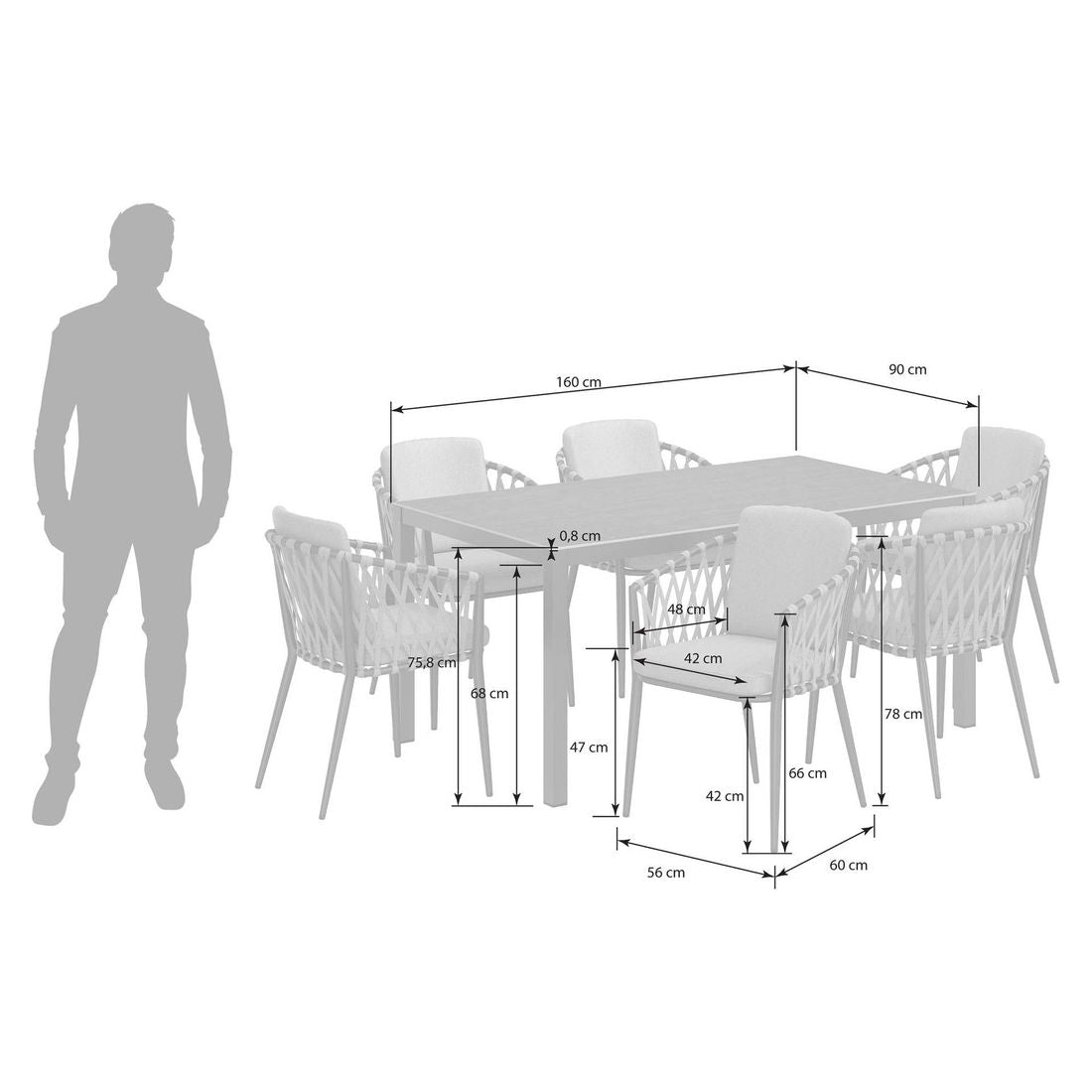 Detalj av bordplate på Hagemøbelsett Cairns aluminium og keramikk