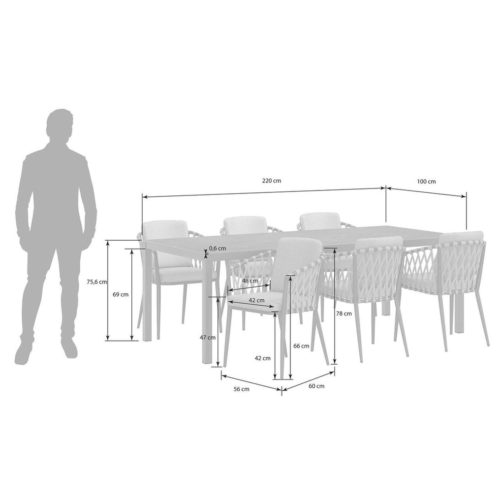 Detalj av bordplate på Hagemøbelsett Cairns 6 plasser aluminium/keramikk