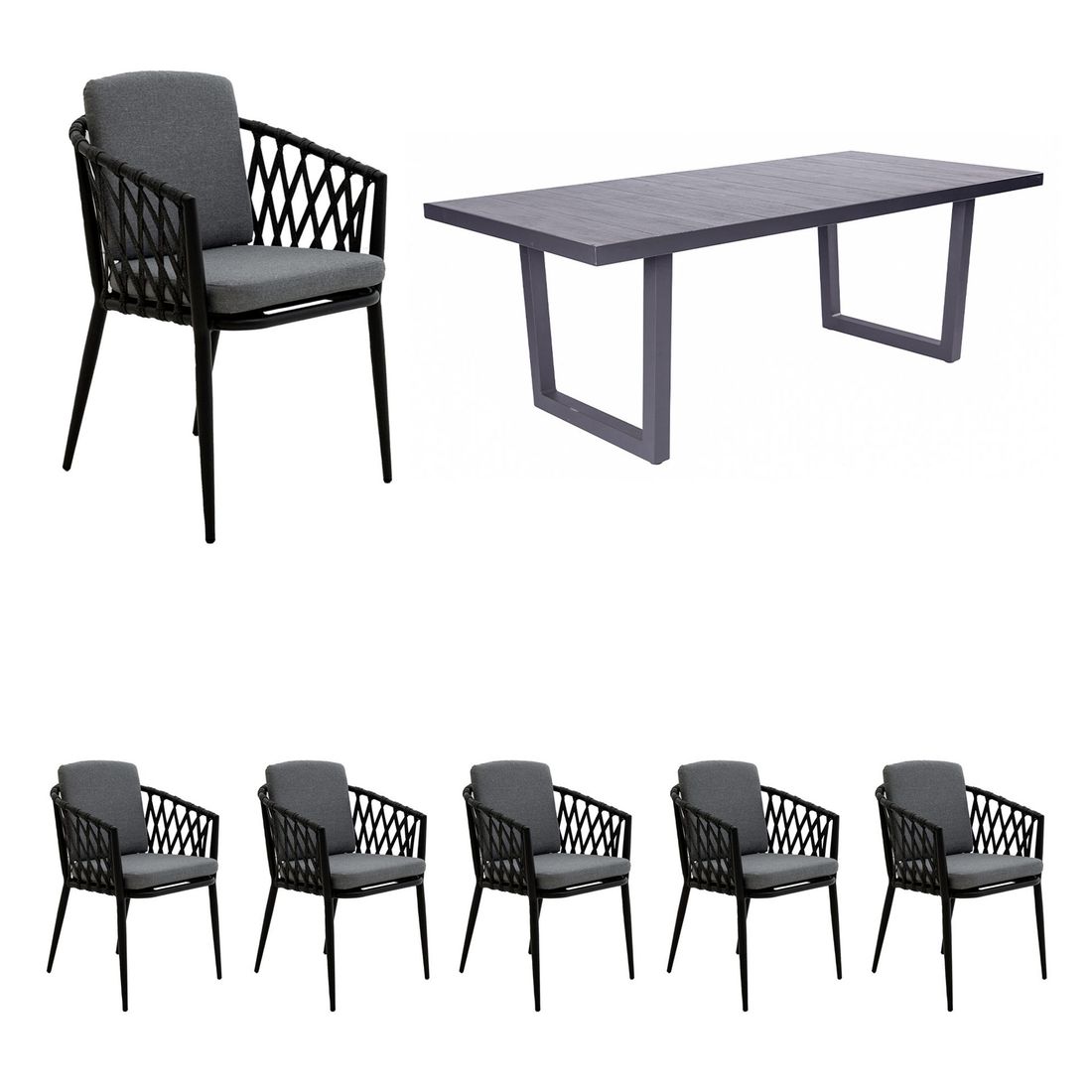 Hagemøbelsett Cairns 6 plasser aluminium/tau forfra