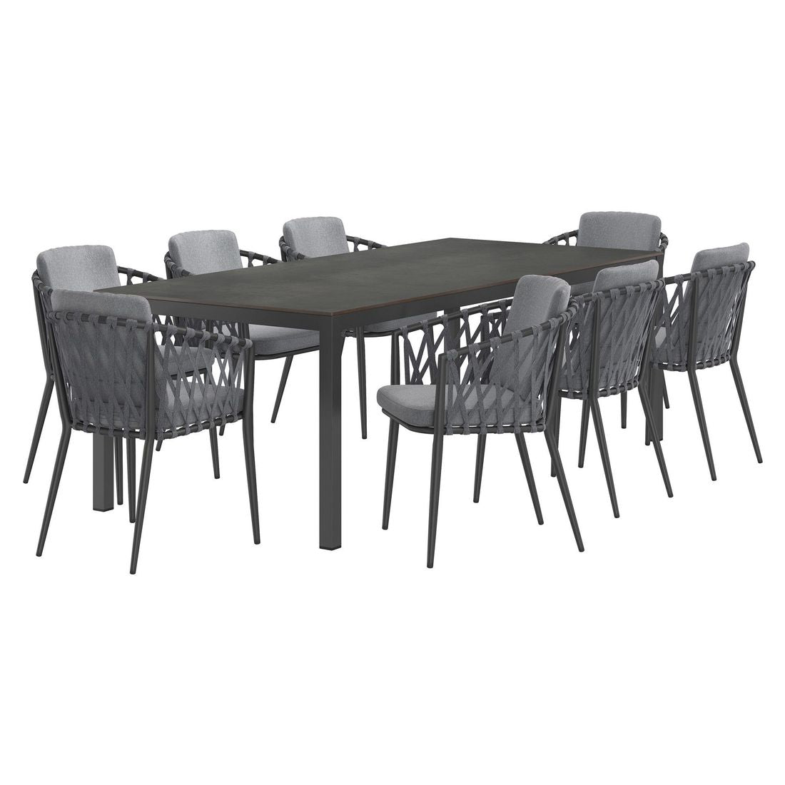 Hagemøbelsett Cairns 8 plasser aluminium HPL bakside