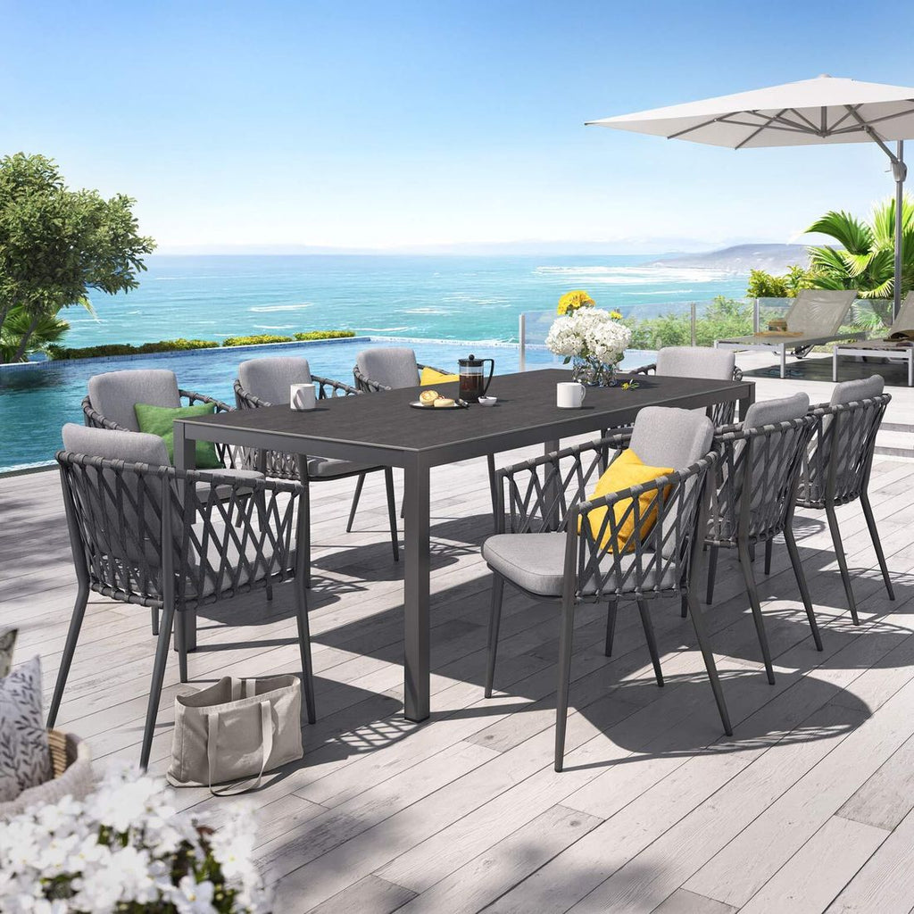 Hagemøbelsett Cairns 8 plasser aluminium/Dekton sett forfra