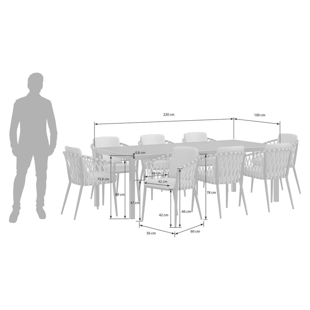 Hagemøbelsett Cairns 8 plasser aluminium/Dekton detalj av bordplate