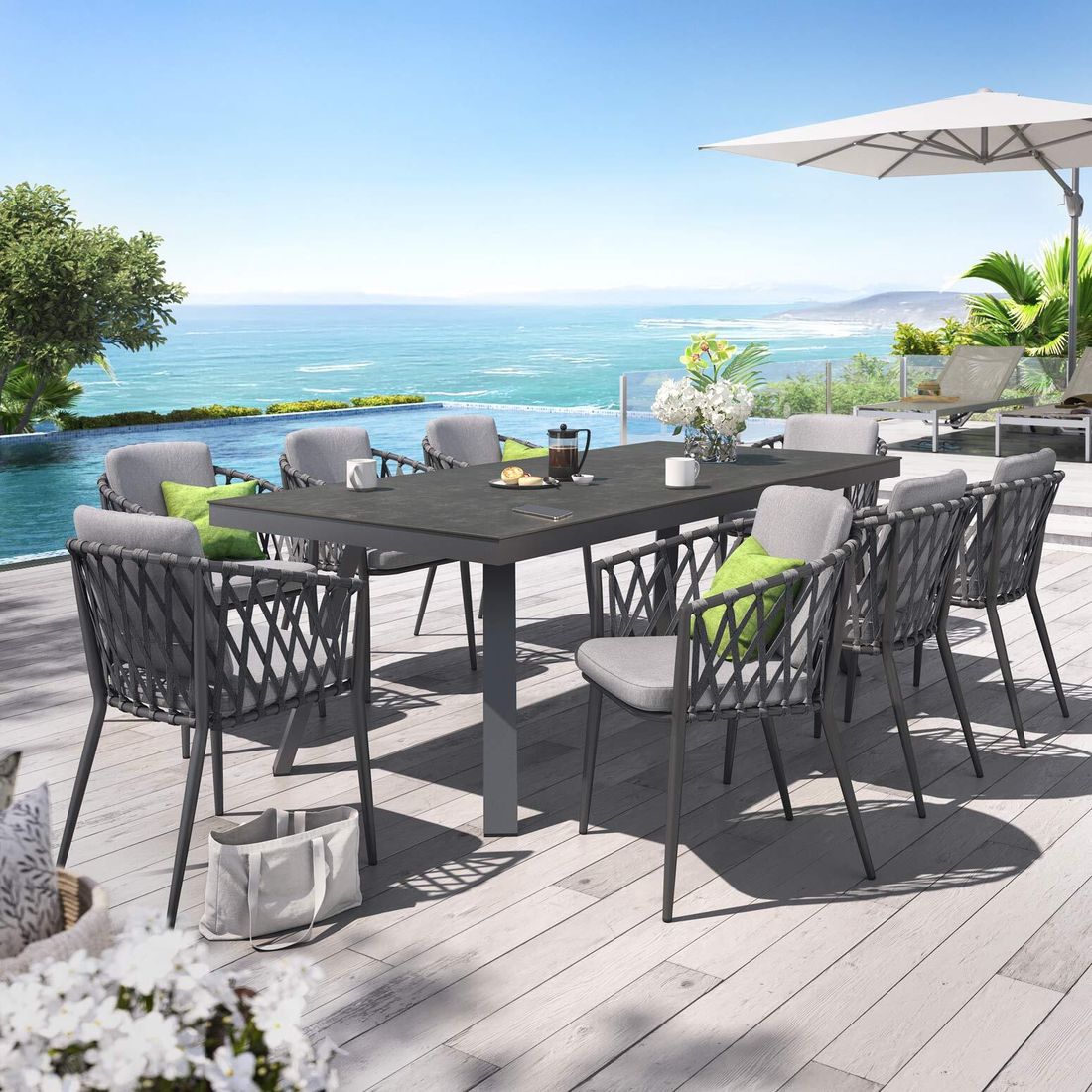 Hagemøbelsett Cairns 8 plasser aluminium/glasskeramikk sett forfra
