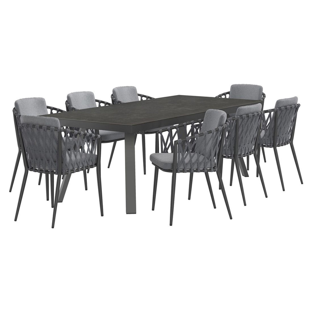 Hagemøbelsett Cairns 8 plasser aluminium/glasskeramikk ryggside