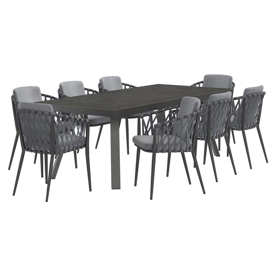 Hagemøbelsett Cairns 8 plasser aluminium/glasskeramikk ryggside