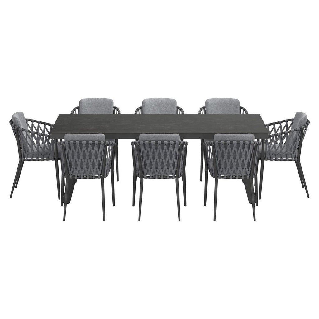 Hagemøbelsett Cairns 8 plasser aluminium/glasskeramikk montert på terrasse