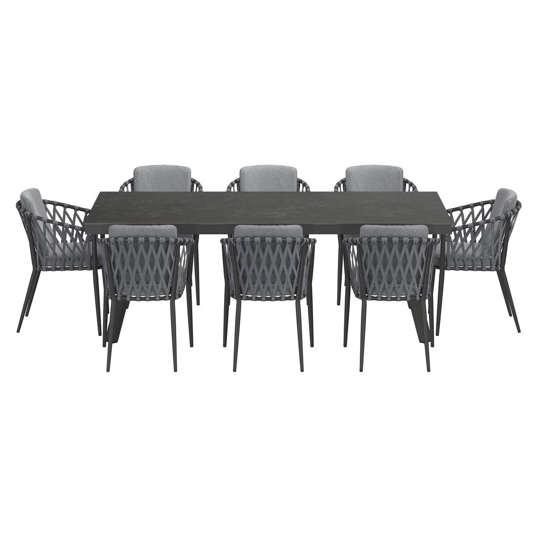 Hagemøbelsett Cairns 8 plasser aluminium/glasskeramikk montert på terrasse