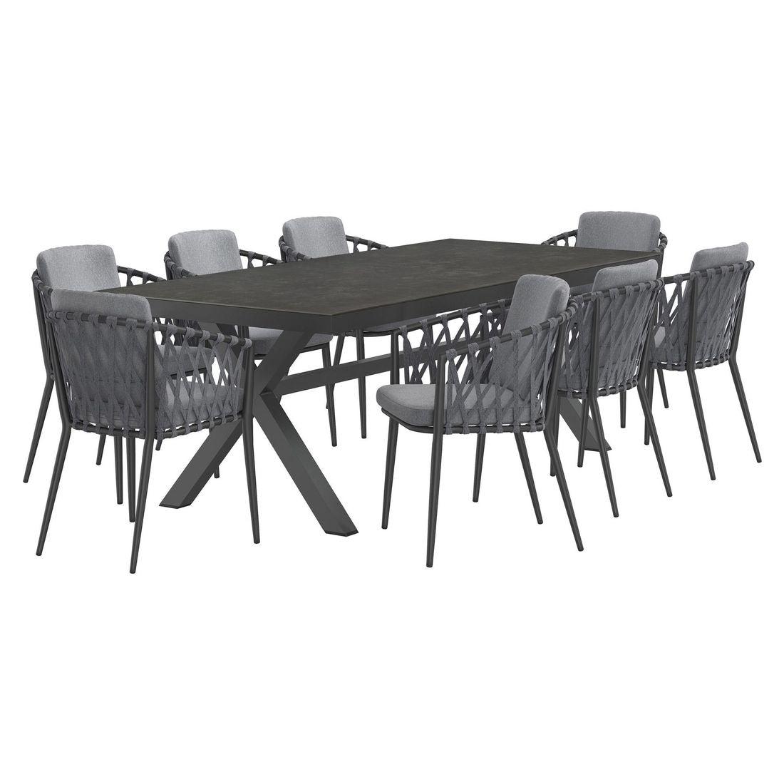 Hagemøbelsett Cairns 8 plasser aluminium/keramikk bakside